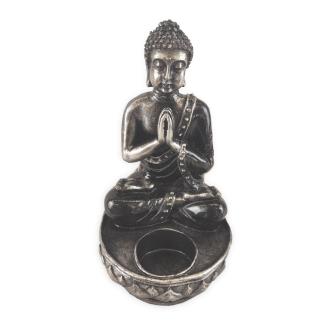 Buddha Mécses Tartó Szobor - Ezüst & Fekete