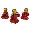 Sage Bölcs Buddha Szobor Szett, 3 db - Nem lát, Nem hall, Nem beszél - Piros-Arany